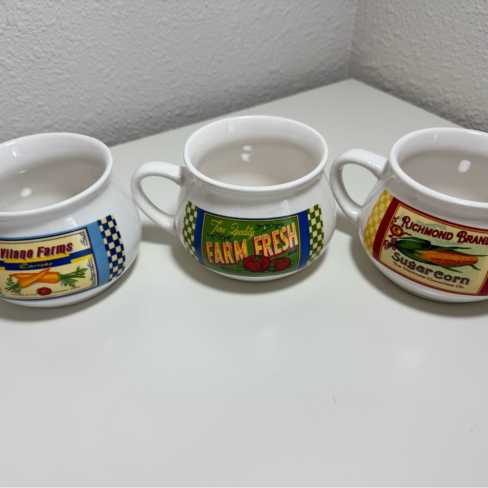 Dat'l Do-It Inc Vintage‎ Farm Fresh Soup Mugs Set of 3 Ceramic Vegetable Crocks